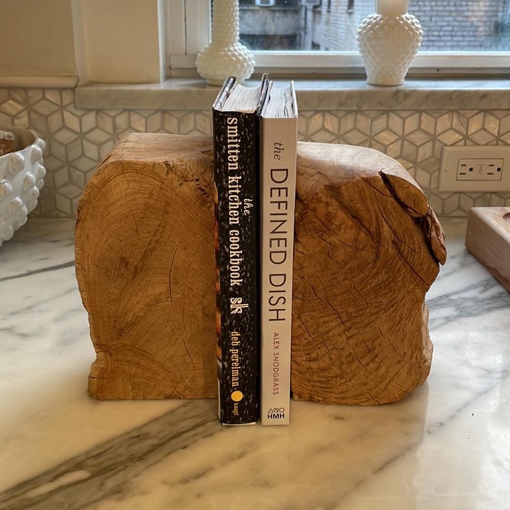 Pair of CB2 wooden bookends